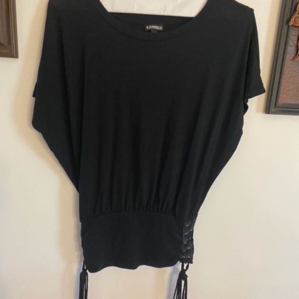 Express Black ribbed sides tie, cap sleeves sweater ,Size S/P